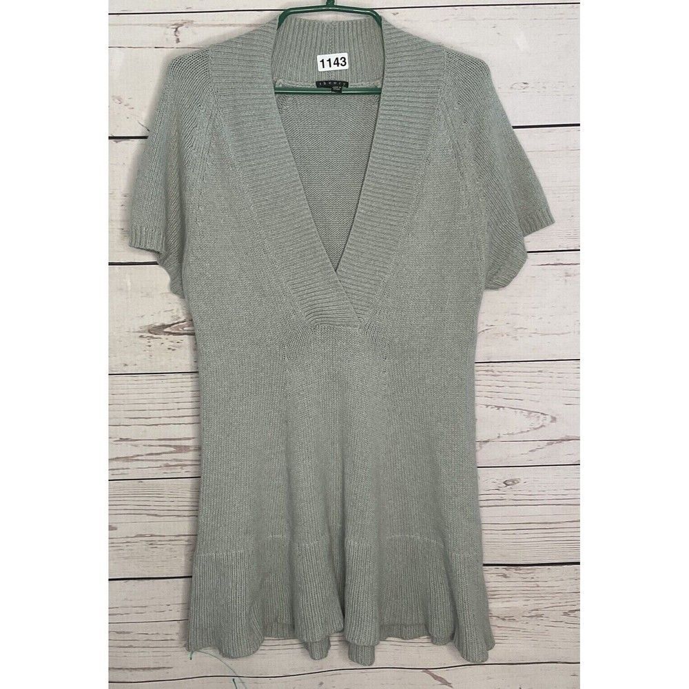 Theory V-Neck Sweater Mini Dress Womens Size S Gray Cashmere Blend Knit